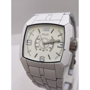 Folio Womens White Quartz Watch Works New Battery